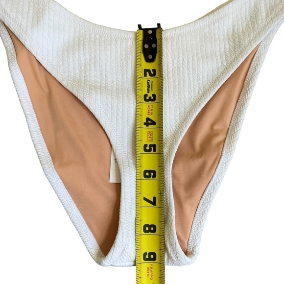 NWT J. Crew White Scrunchie Textured Curved Waist Cheeky Bikini Bottom Sz M - Picture 14 of 14